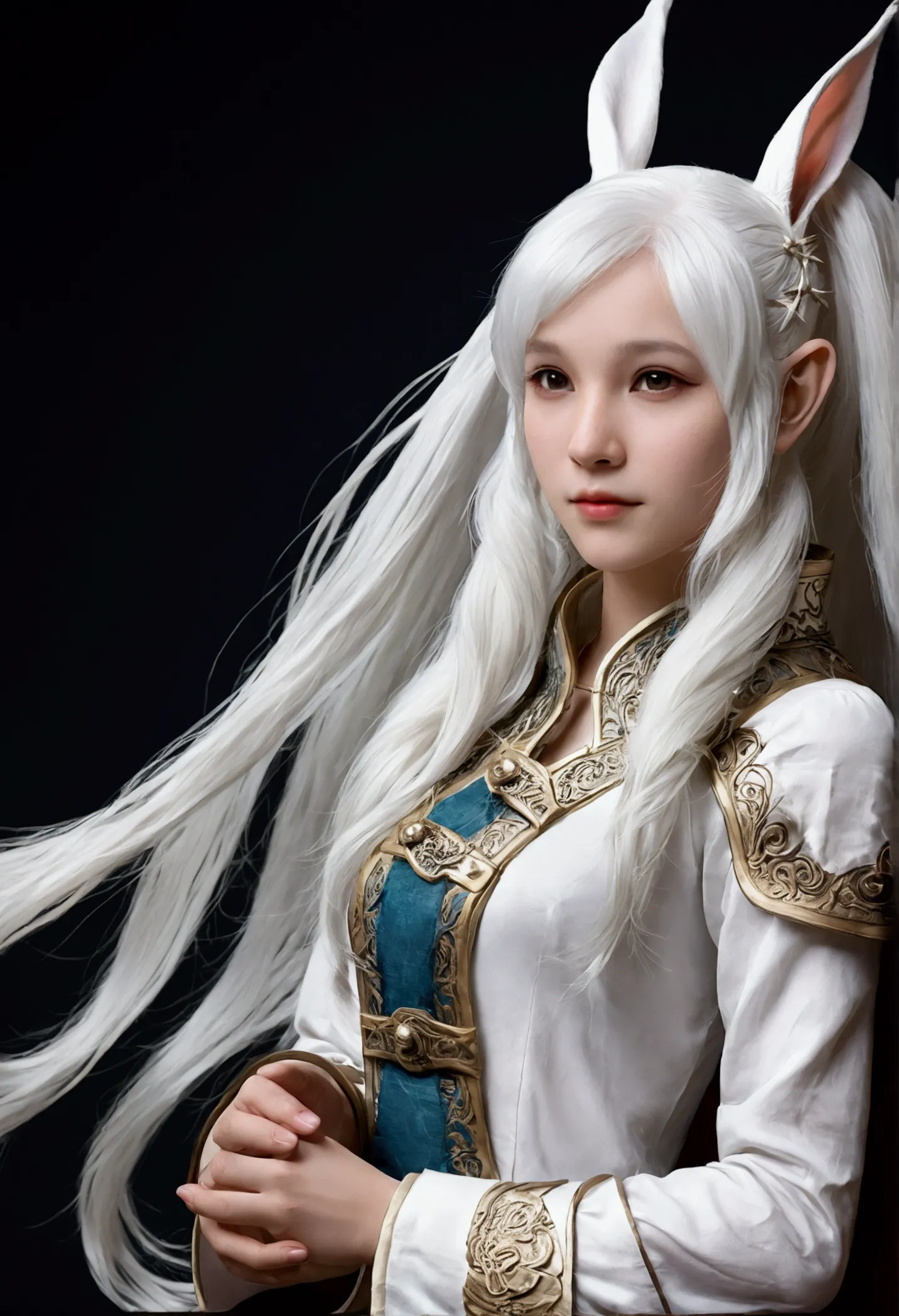 white hair girl, ,rabbit, half dragon