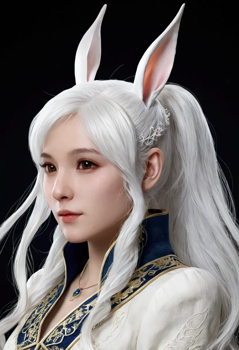 white hair girl, ,rabbit, half dragon