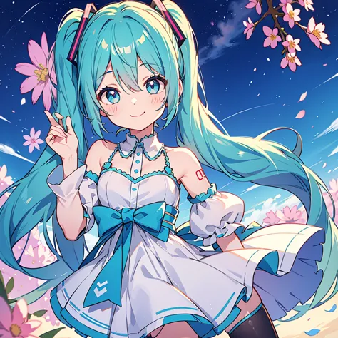 one girl、hatsune miku、twin tails、smile、colorful、lovely、aster&#39;attention-grabbing works、highest quality、perfect face