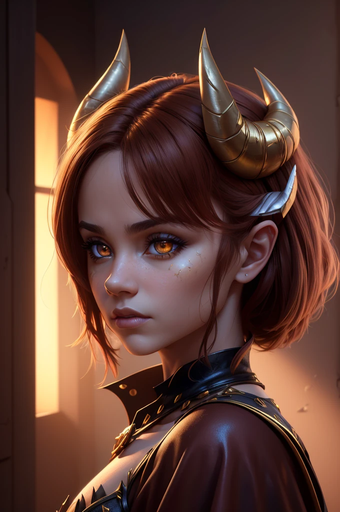 a light skinned woman with a semi round face, golden eyes,golden eyes,golden eyes,golden eyes,golden eyes,golden eyes,golden eyes,golden eyes,golden eyes, broken demon wings, demon tail, horns, brown hair, wearing a cute pink gothic dress, (best quality,4k,8k,highres,masterpiece:1.2),ultra-detailed,(realistic,photorealistic,photo-realistic:1.37),fantasy,horror,dark fantasy,digital art, intricate details,highly detailed,dramatic lighting,cinematic,moody atmosphere,rich textures
