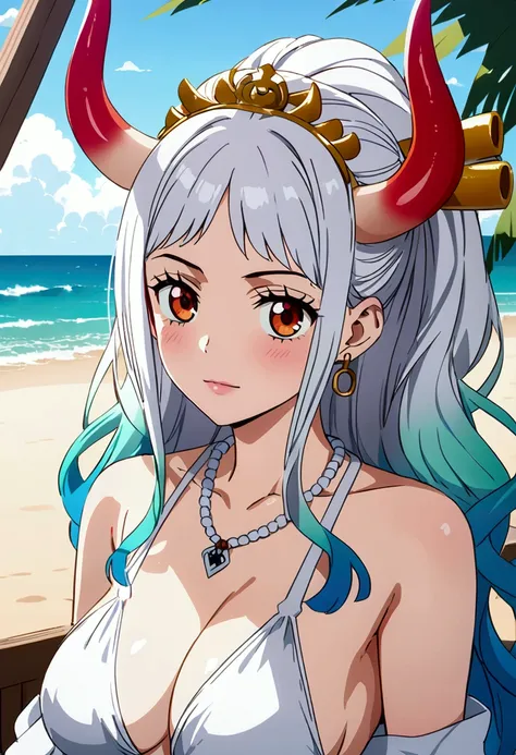 Anime girl with horns and horns on her head - SeaArt AI