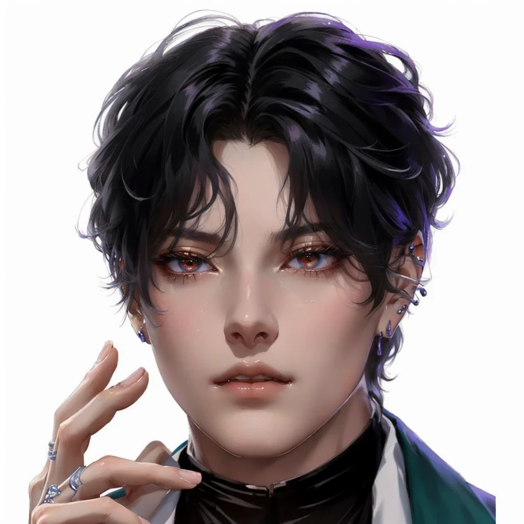 Es gibt eine Frau mit einem Piercing am Hals und einem Ring am Finger., inspiriert von Yanjun Cheng, sanfter androgyner Prinz, androgynes Gesicht, Schöner androgyner Prinz, detailliertes Charakterportrait, attraktiver androgyner Humanoid, Cai Xukun, Sakimichan Frank Franzzeta, work in Guweiz style