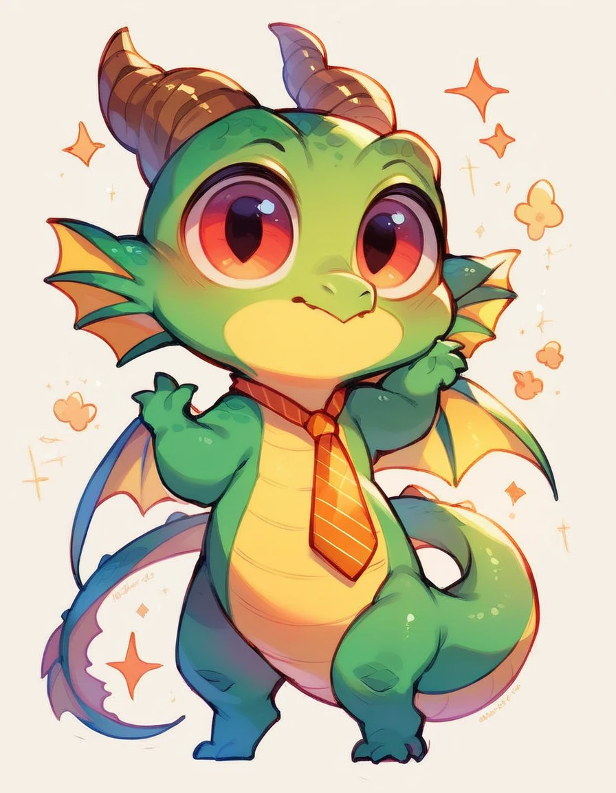 cute expression, high quality, (dragon), (cute little European Dragon:1.5), (cartoon:1.3),(chibi:1.2),(pixar style:1.2),(cute expression:1.1),(big eyes:1.1), ((((red with yellowish colors)))), he wears a gold tie, (((standing pose))), white background, full body, very cute