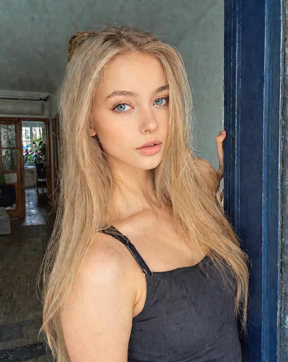 blonde woman with long hair leaning on a blue door, Portrait Sophie Mudd, Yelena Belova, 18 years, Dasha Taran, russian bride, beautiful young model, 19 year old girl, Anna Nikonova aka Newmilky, Angelina Stroganova, long blonde hair and big eyes, Anastasia Ovchinnikova, angelablanca