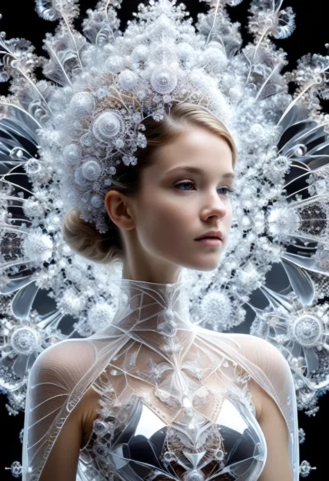 In the style of Megan Hess,(In Nick Veasey style:0.6),Shiny, transparent Mandelbrot shield, Fractal,1girl,
