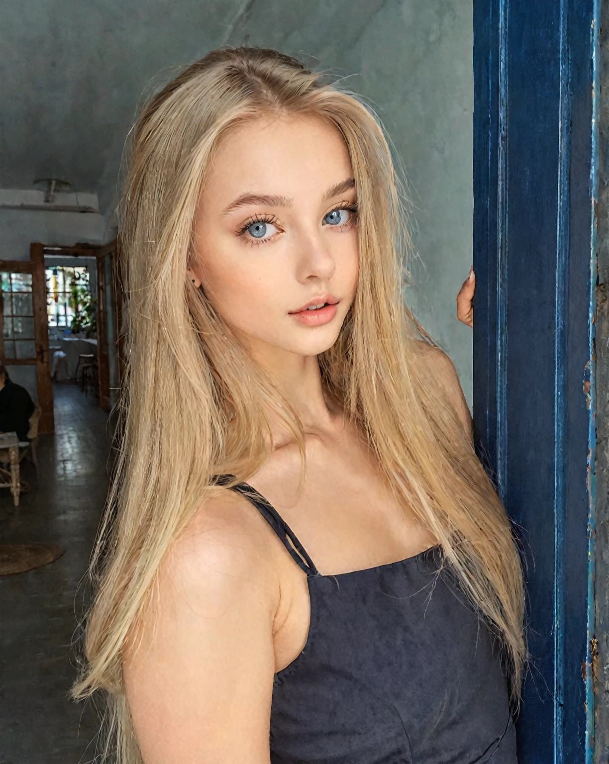 blonde woman with long hair leaning on a blue door, Portrait Sophie Mudd, Yelena Belova, 18 years, Dasha Taran, russian bride, beautiful young model, 19 year old girl, Anna Nikonova aka Newmilky, Angelina Stroganova, long blonde hair and big eyes, Anastasia Ovchinnikova, angelablanca