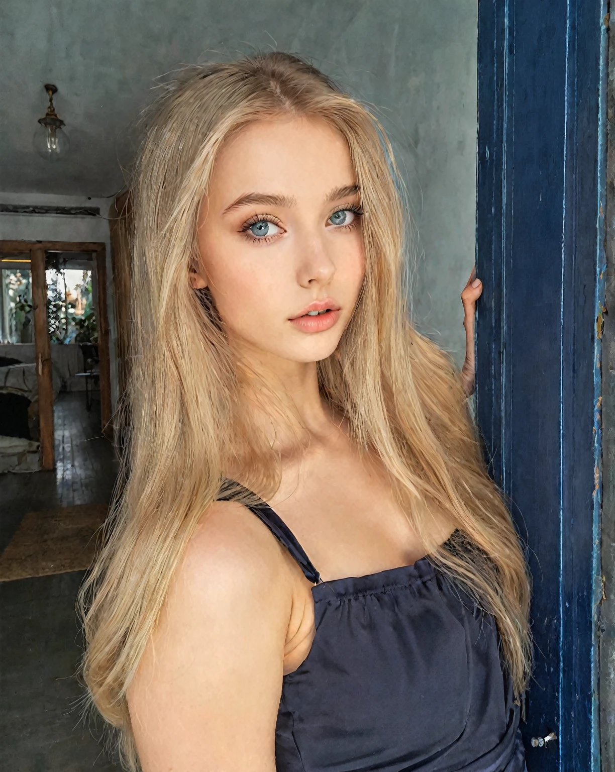 blonde woman with long hair leaning on a blue door, Portrait Sophie Mudd, Yelena Belova, 18 years, Dasha Taran, russian bride, beautiful young model, 19 year old girl, Anna Nikonova aka Newmilky, Angelina Stroganova, long blonde hair and big eyes, Anastasia Ovchinnikova, angelablanca