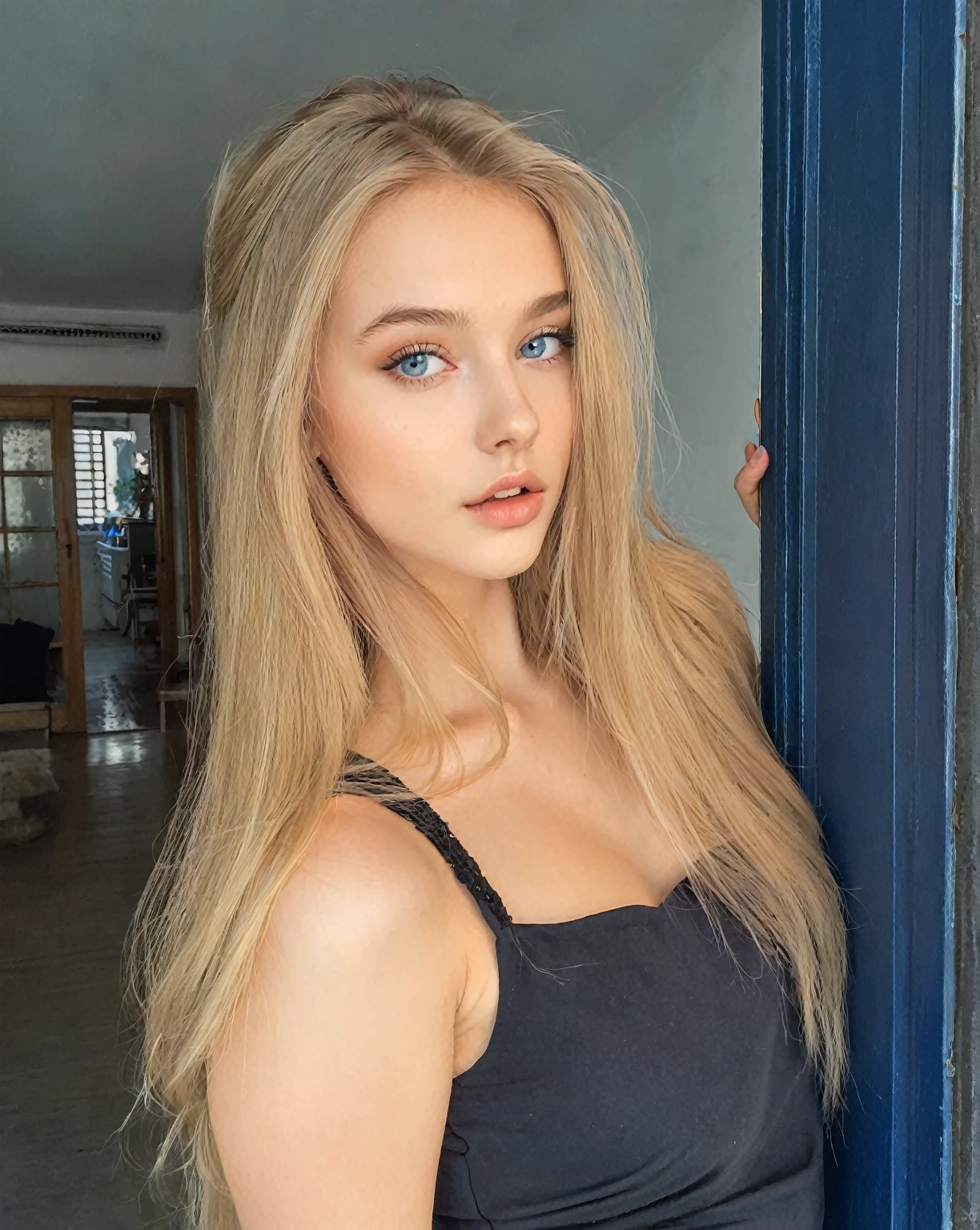 blonde woman with long hair leaning on a blue door, Portrait Sophie Mudd, Yelena Belova, 18 years, Dasha Taran, russian bride, beautiful young model, 19 year old girl, Anna Nikonova aka Newmilky, Angelina Stroganova, long blonde hair and big eyes, Anastasia Ovchinnikova, angelablanca