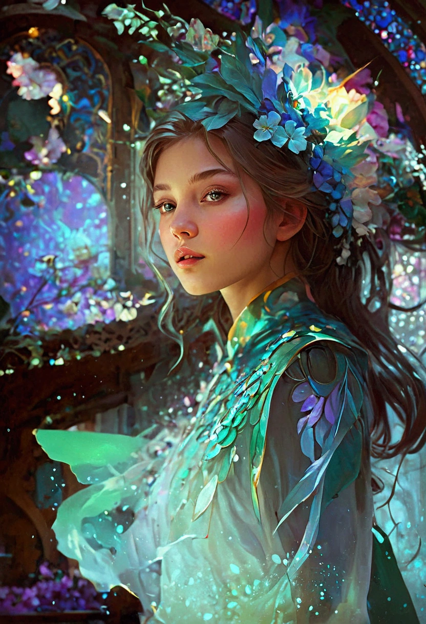 best quality, masterpiece, highres,1girl,beautiful face,,, colorful, painting burst, artstation, concept art, smooth, sharp focus, , dreamy magical atmosphere, art by artgerm and greg rutkowski and alphonse mucha