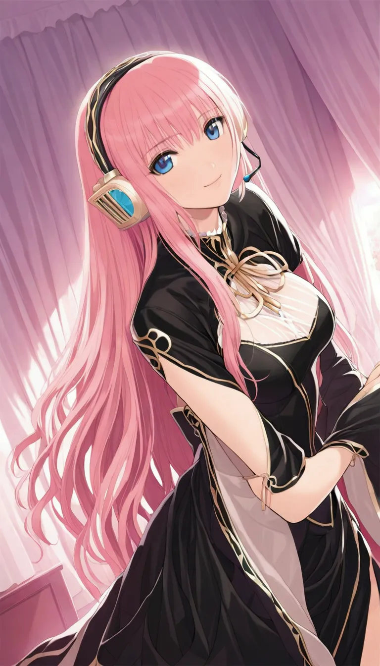 masterpiece,detailed and beautiful depiction 1.1,official art,beautiful adult woman ,megurine luka in official costume,headphone...