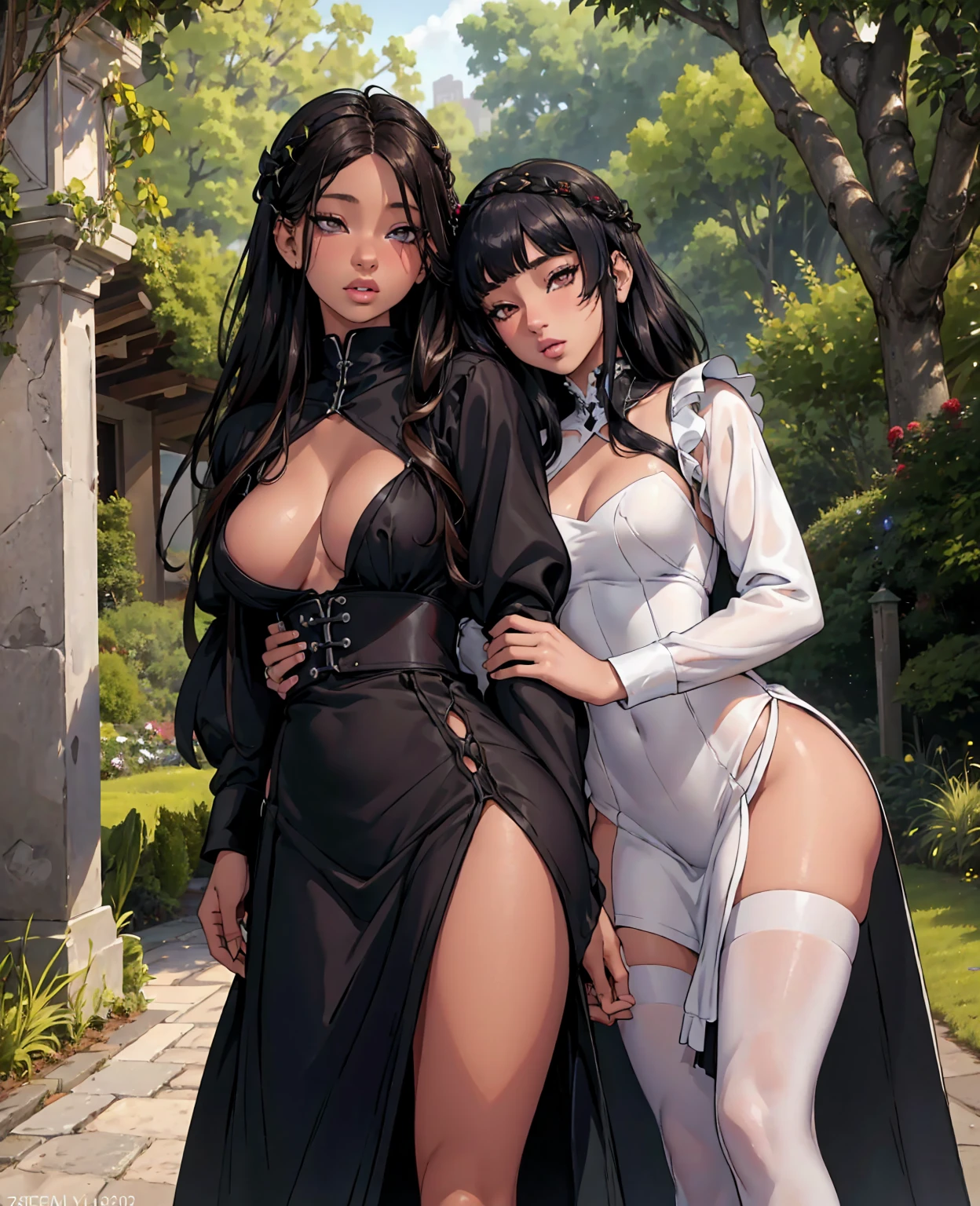 a beautiful girl with long dark hair wearing a maid outfit, extremely detailed eyes and face, longeyelashes, beautiful detailed lips, detailed intricate dress, standing in a lush garden with willow trees, sunlight filtering through the leaves, warm color palette, cinematic lighting, (best quality,4k,8k,highres,masterpiece:1.2),ultra-detailed,(realistic,photorealistic,photo-realistic:1.37)