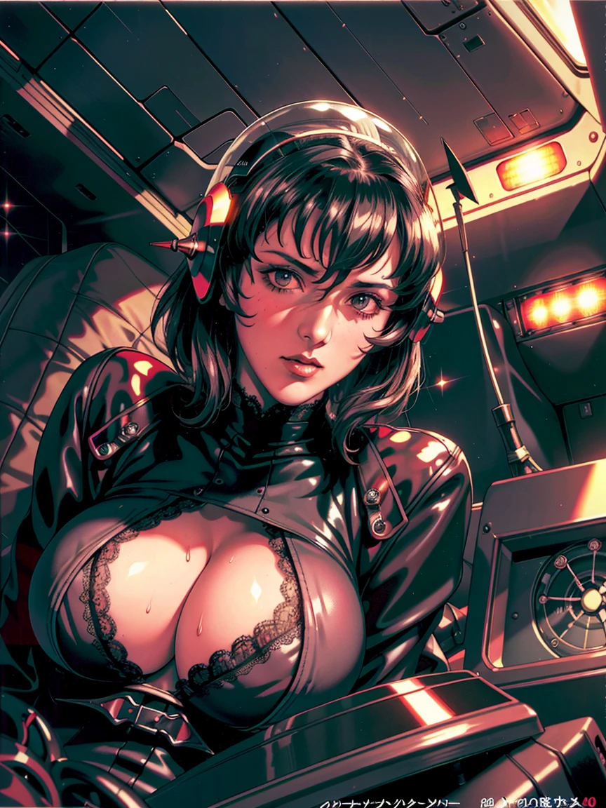 ((gothic vampire piloting in gothic spacecraft)), (((retro anime))), ((from below)), ((100 fov)), ((((gothic)) control panels)), (((mature))), (((gothic))), iridescent bodysuit, (((lace accessories))), ((pilot seat)), ((((lying back)) pose)), (((elegant))), (((serious tone))), ((cockpit top control panel)), intricate control panel details, close-up, 1990s (style), masterpiece, ((claustrophobic)), best quality, screens, ((pilot helmet)), night, (colorful cockpit lights), sparkles, (dramatic lighting), sweat, wet, [blushing], [[[pointy ears]]]