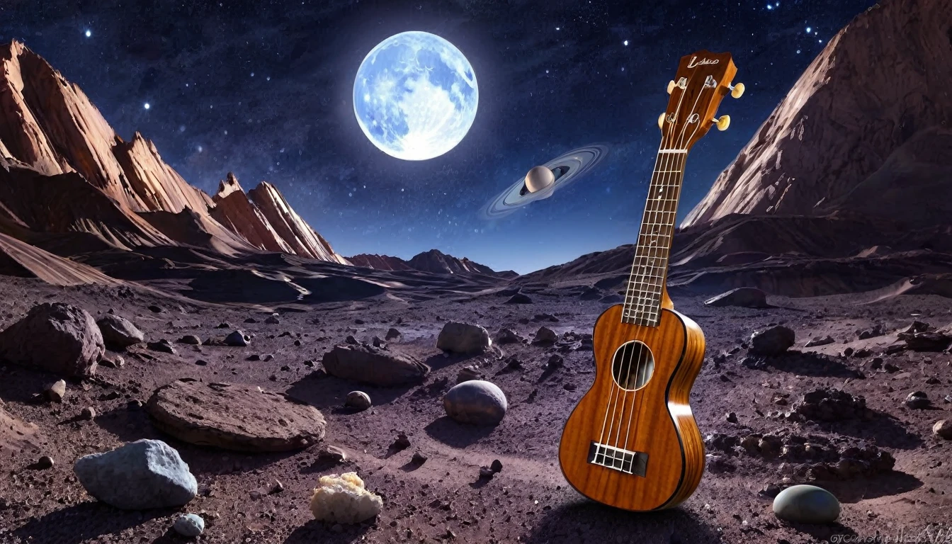 Ukulele, por Genevieve Naylor (Planet Venus, marte, Pluto, saturn in the background)