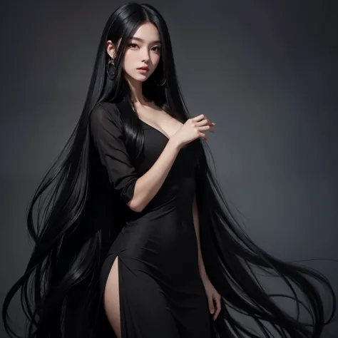 (Best image quality、highest quality、Highest Resolution、Ultra-realistic photos、Full body photo、）1 girl、Amazingly long black hair ...