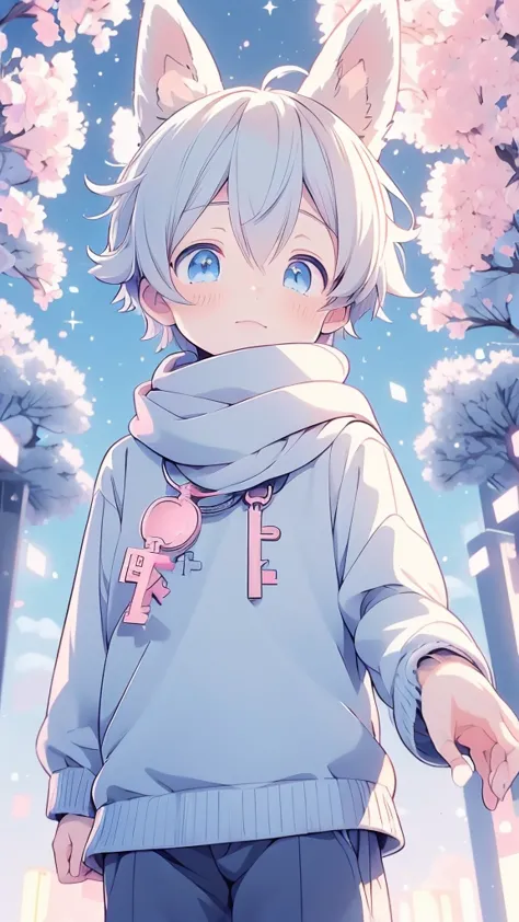 a cartoon picture of a boy with a rabbit ears and a scarf, official anime artwork, key anime visuals, key anime art, official ar...