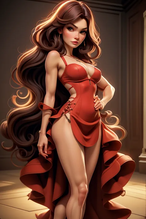 Milla Jovovich, long hair, red dress, barbie