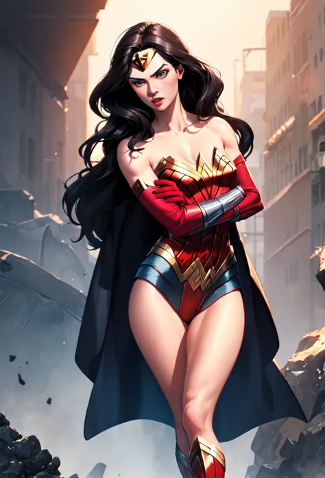 creates a hyper-realistic image based on the DCeased comic series, of wonder woman
