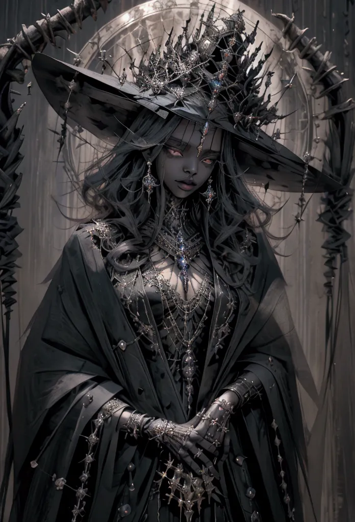 beautiful witch queen in gothic warrior costume and with crown. inside a coven practicing black magic with a book of dark magic ...