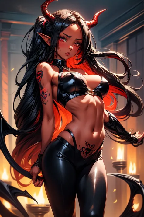 masterpiece, super detailed, high resolution, precision art, highly seductive anime girl. sexy and alluring, flawless red demoni...