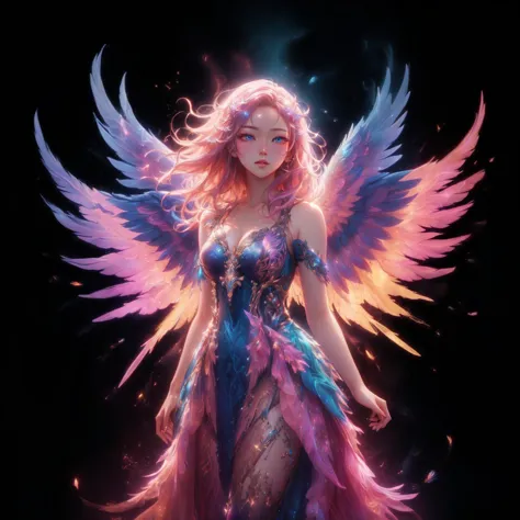 A woman with wings and a body full of gold, Fantasy art style, By Yang J, Ethereal wings, High quality 8K detailed artwork., Lik...