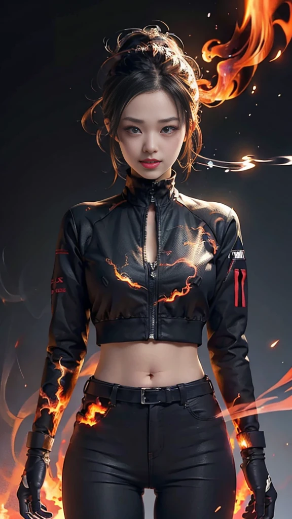 (extremely detailed CG unity 8k wallpaper),(masterpiece), (best quality), (ultra-detailed), (best illustration),(best shadow), (sharp eyeliner, eyeshadow, detailed eyes:1.1), (flames, smoke:1.3), ,BREAK, (vector:1.2), evil smile,