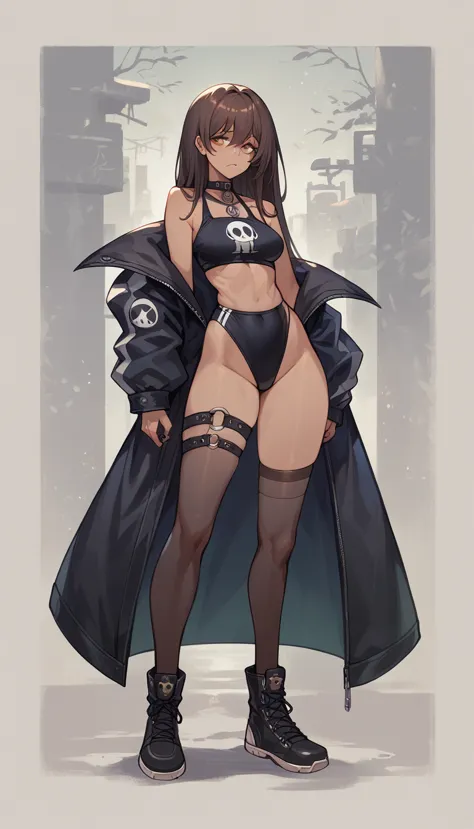 Noir (nod) wearing a goth black full body swimsuit