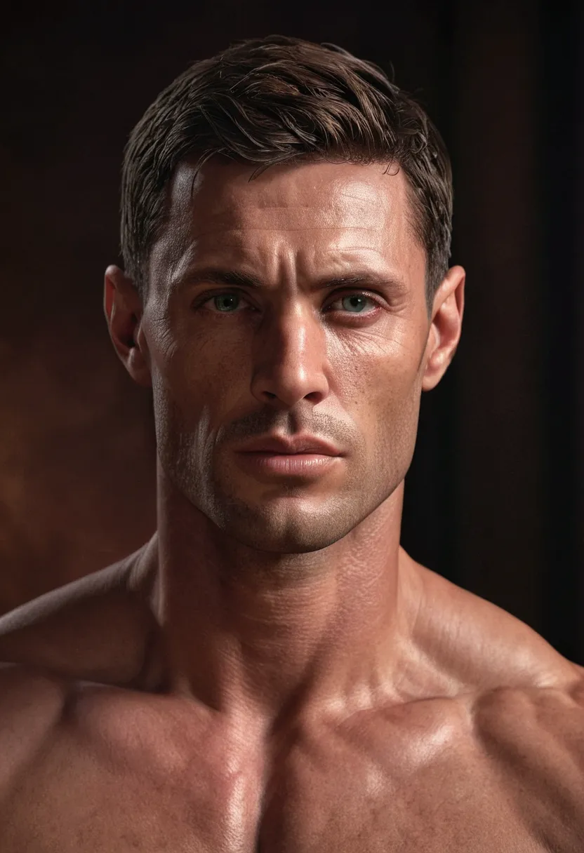 muscular nude man, detailed face, beautiful eyes, detailed lips, chiseled jawline, masculine physique, large penis, photorealist...