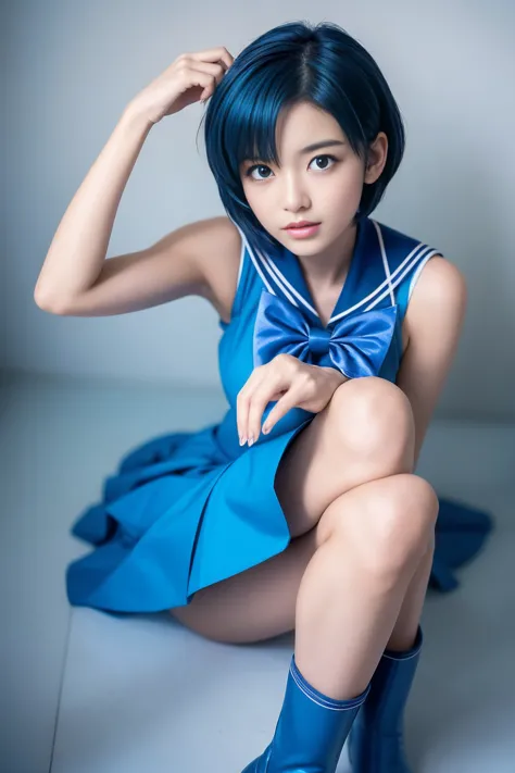 Short dyed blue hair!!!!!, Short blue hair. Anime girl in a sailor suit, blue boots and a short blue skirt&quot;, High resolutio...