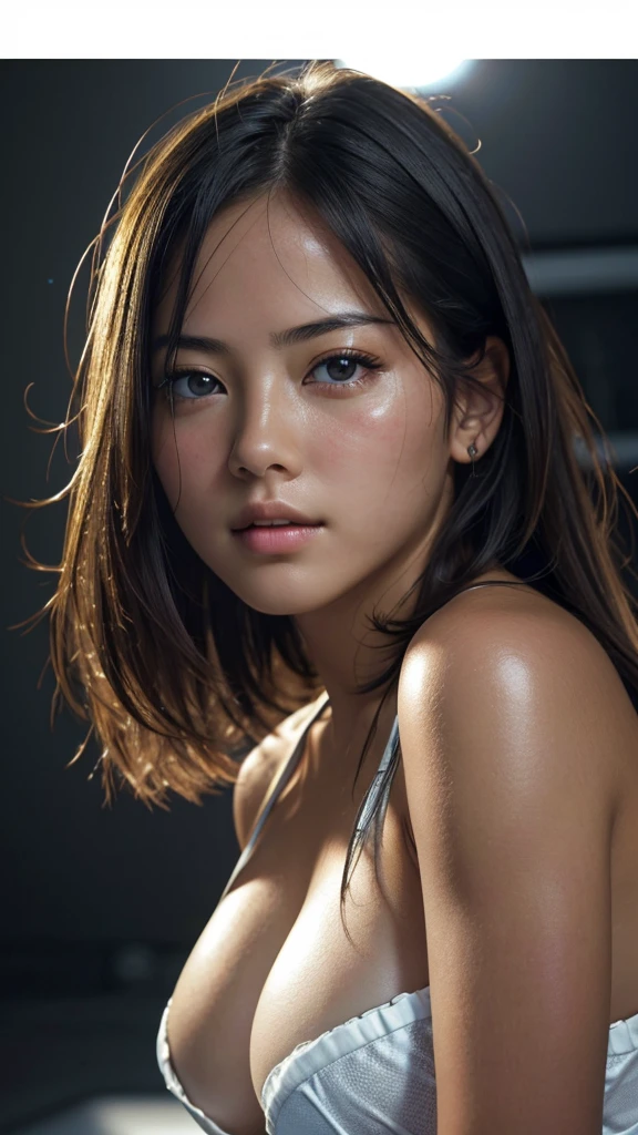 (RAW Photos, 最high quality), (Realistic, photo-Realistic:1.2), One girl, high quality, (Skin with attention to detail:1.4), Puffy eyes, (Dark Room:1.3), (Rim Light:1.3), (It&#39;s dim:1.3), (Dark Night:1.3), indoor, Portraiture, Black Hair, Dark Background, Bobcut, (BDSM, bondage, The mouth was sealed, drool dripping, Drooling), Numbness, Cleavage, sexy bra, 8k, Realistic, 胸にDrooling, Realistic eyes, Drooling, Wet, Muzzle Harness, Respiratory control, Breath Play, torture, Horror, collar, Arms tied, Hanging, Beggar's eyes, 