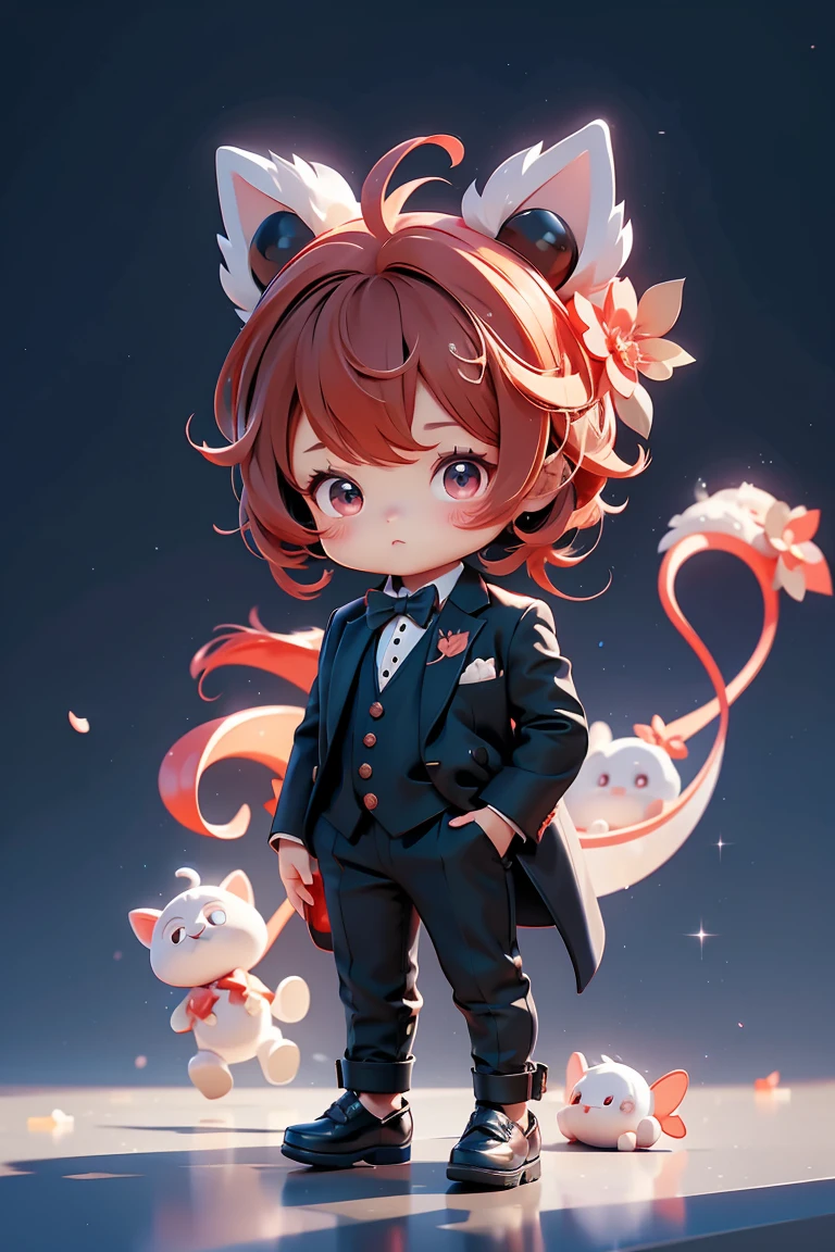 Cute Q version of the little dragon，Wearing a suit，Black tie，Three View，front，Ultra HD, mascot，high quality