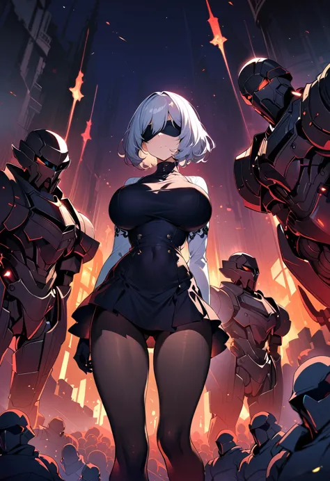 2B Nier Automata,masterpiece, 最high quality, High resolution,  Black torn clothes 、Black Pantyhose、Dark church at night、sexy、Wea...