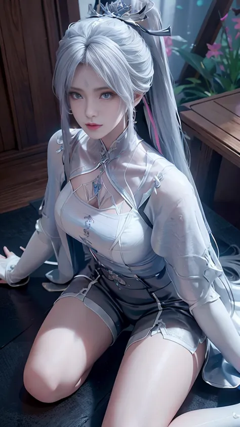 a white hair、close-up of miss wearing white mask, beautiful character painting, gu weiss, gurwitz-style artwork, white-haired go...