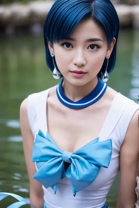 Full Body Shot,Ami Mizuno, (sailor mercury, neck ribbon, blue hair, short hair, circlet, jewelry, crescent earrings),Sailor Merc...