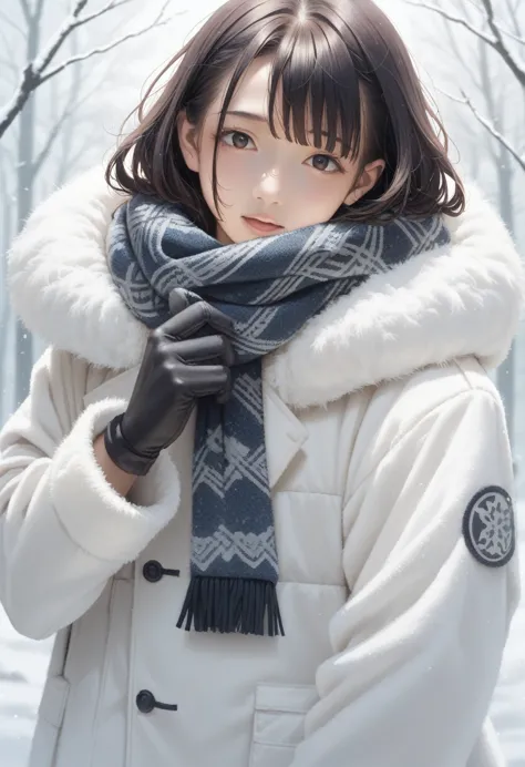 anime girl in winter coat with scarf and gloves on, inspired by yuki ogura, attractive anime girl, in an anime style, inspired b...