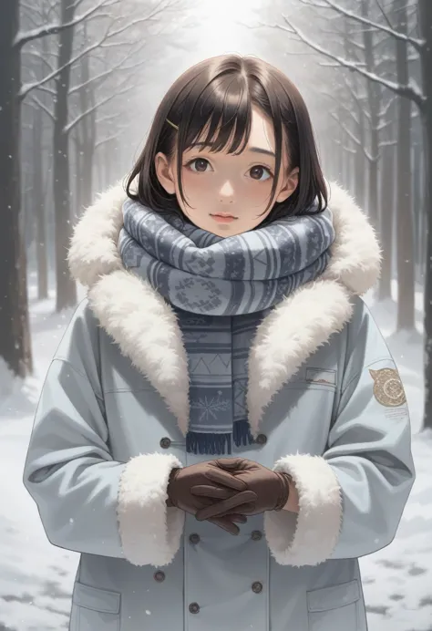 anime girl in winter coat with scarf and gloves on, inspired by yuki ogura, attractive anime girl, in an anime style, inspired b...