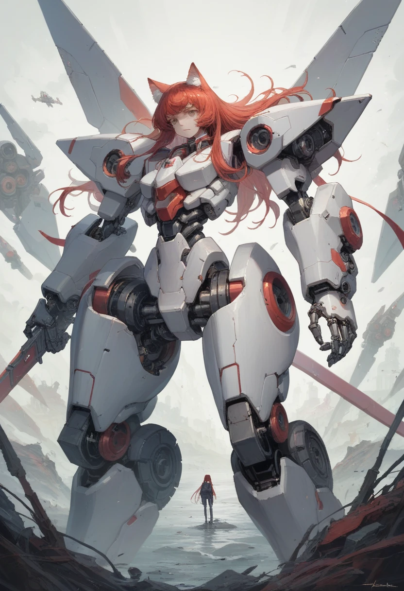 anime girl with long red hair riding a robot with a sword, anime manga robot!! anime girl, fully robotic!! girl, mecha anime, modern mecha anime, ferra white mecha, girl in mecha cyber armor, anime robotic mixed with organic, anime cyborg, fully robotic!! catgirl, cool mecha style, mecha asthetic