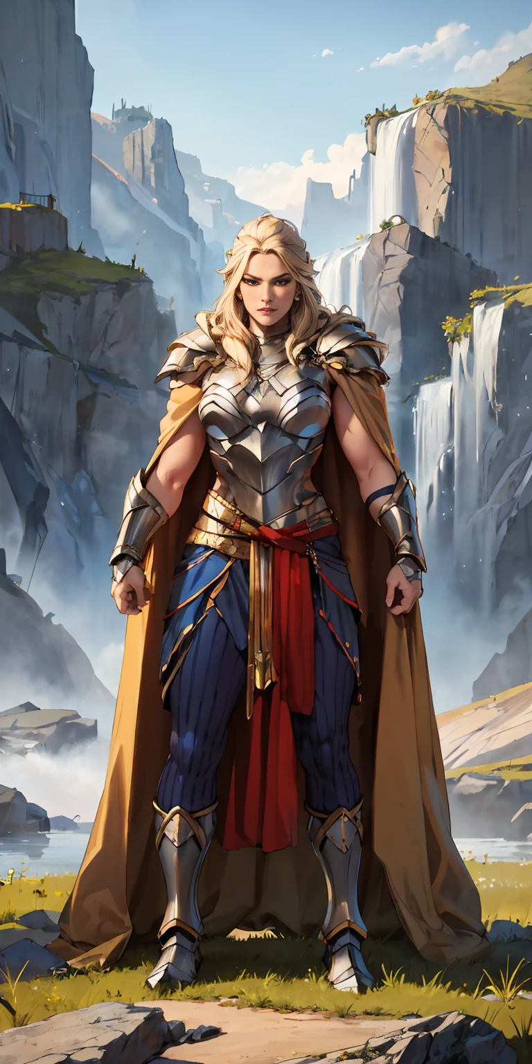 1 Girl (implying one person, likely female)
Full Body: Standing with perfect symmetry
Muscular Build: Strong and defined physique
Turned Arms: Muscular arms positioned behind her back
Theme:
Epic Fantasy: Set in a fantastical world
Asgard: Inspired by Norse mythology (can be subtle or more prominent)
Valkyrie/Lady Knight: Combining elements of a fierce warrior and noble protector
A motif incorporated into her armor, clothing, or environment (tiger stripes, or a tiger pelt cloak)
Visual Style:
Hyper Realistic: Incredibly lifelike detail
Masterpiece: Exceptional quality
8K Resolution: Sharp and high definition
Detailed Drawing: Intricate and richly textured
Superior Quality: The best possible rendering
Epic Composition: Dramatic and visually stunning