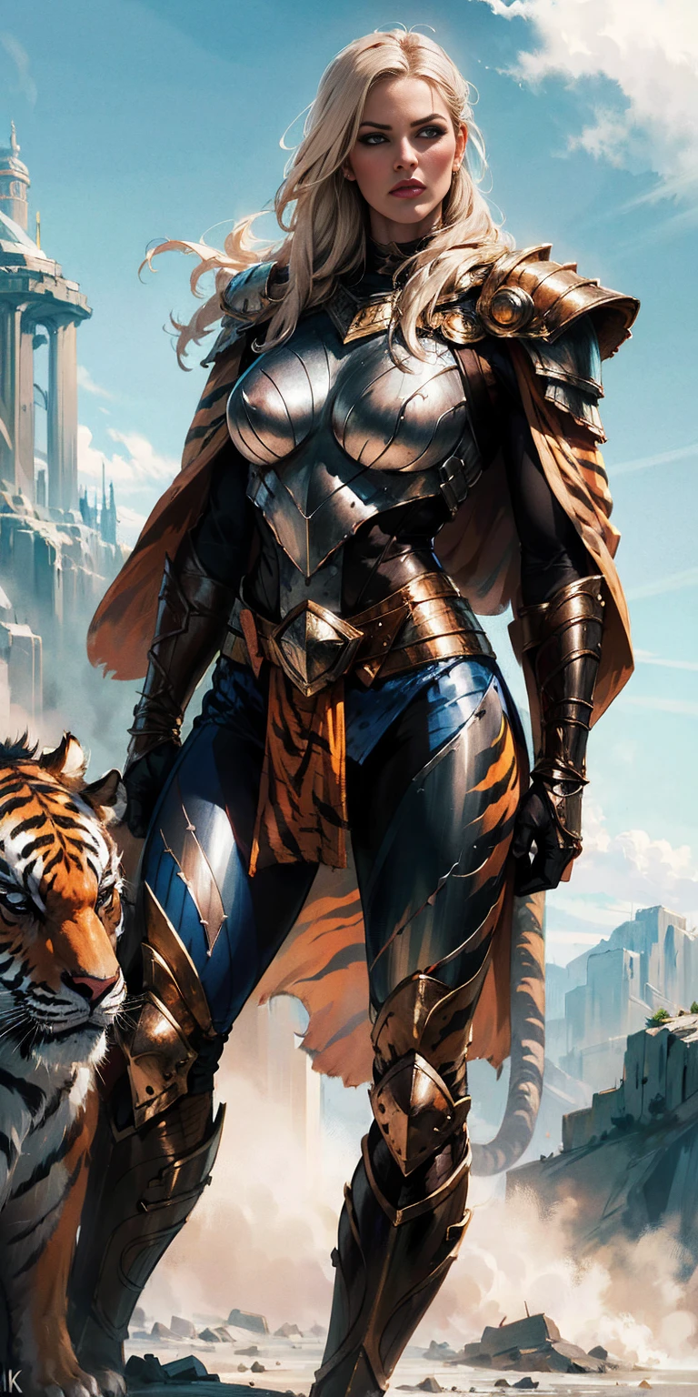 1 Girl (implying one person, likely female)
Full Body: Standing with perfect symmetry
Muscular Build: Strong and defined physique
Turned Arms: Muscular arms positioned behind her back
Theme:
Epic Fantasy: Set in a fantastical world
Asgard: Inspired by Norse mythology (can be subtle or more prominent)
Valkyrie/Lady Knight: Combining elements of a fierce warrior and noble protector
A motif incorporated into her armor, clothing, or environment (tiger stripes, or a tiger pelt cloak)
Visual Style:
Hyper Realistic: Incredibly lifelike detail
Masterpiece: Exceptional quality
8K Resolution: Sharp and high definition
Detailed Drawing: Intricate and richly textured
Superior Quality: The best possible rendering
Epic Composition: Dramatic and visually stunning