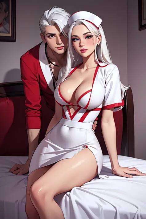 mom and son, sexy nurse with male boy patient, sexy nurse seducing patient ,1girl 1boy, (best quality, ultra-detailed, photoreal...