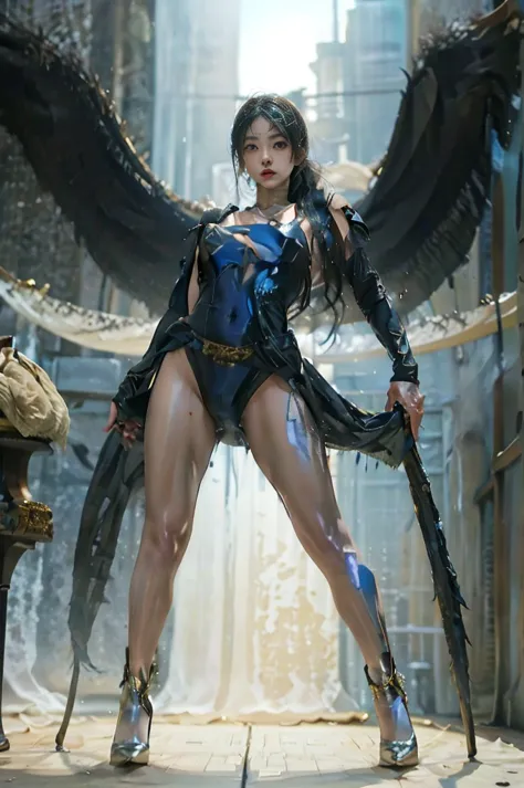 a 30-year-old asian female gladiator poses for a photo，tall and sexy，mature and charming，lewd exposure ，sweaty and sweaty，shiny ...