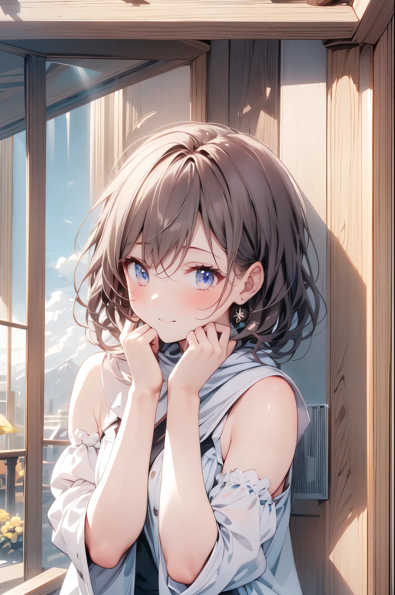 (masterpiece),Highest quality, cute girl leaning on a wall, Embarrassing, blush, Intimate moments, cute, Cropped shirt, Looking down, High Angle, close, BREAK she is Embarrassing, she is blush, She is beautiful, cute imgae
