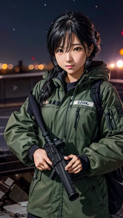 high quality, high-resolution images, full hd、8k.a girl with long straight hair、he is wearing a us military uniform and a helmet...