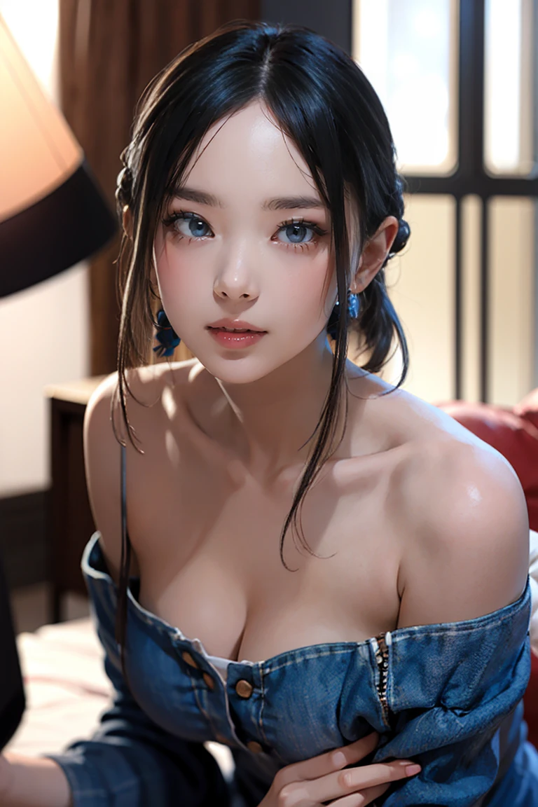 masterpiece, Warm color palette，Light of the sun，Light art，(Attention to detail:1 1), insufficient々しいface, Gray Hair，Off-the-shoulder clothing，Large Breasts，Natural Skin, high quality, Browsing Caution, Beautiful Eyes, (詳細なfaceと目), (face: 1 2), noise,Extra, Actual photo shoot, .PSD, Lamp Film Photo, Sharp focus, Contrast lighting, Delicate skin, High resolution 8k, Very detailed, Realistically, Professional photography, 8k