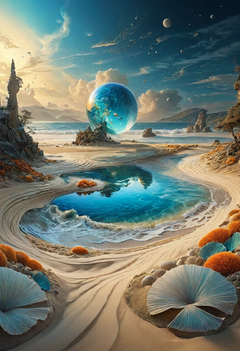 (best quality,4k,8k,highres,masterpiece:1.2),ultra-detailed,(realistic,photorealistic,photo-realistic:1.37), digital art by IrinaKapi, surrealism, sands of time, splash, patterns, floating objects, Yuumei, Robert Bissell, Christopher Balaskas, Keith Mallett, Wassily Kandinsky, acrylic painting, dreamlike atmosphere, intricate details, mesmerizing composition, ethereal beauty, mystical elements, whimsical landscapes, otherworldly creatures, intricate brushwork, surreal landscapes, fantastical imagery