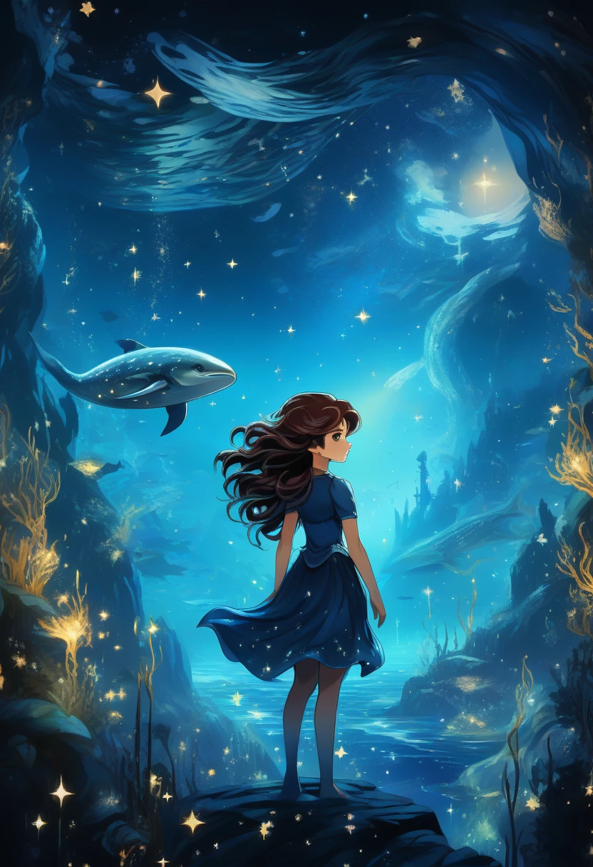 (1girl:1.3),arien_faitytale,fantastic world,undersea starry sky,