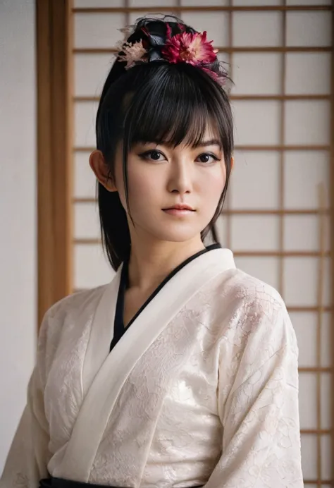 a beautiful picture of suzuka nakamoto XL, detailed skin texture,white,sexy,kimono,masterpiece, photorealistic, woman, 4k, backl...