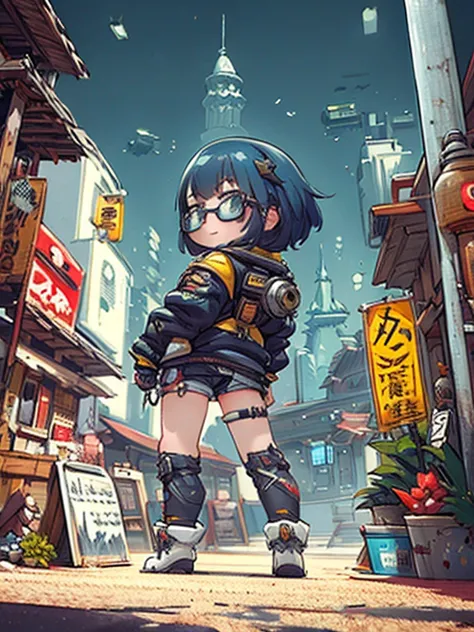 Cyberpunk Anime, Cinematic, High Resolution Computer Graphics, Dynamic Rear View, Best framing, HD12K quality, Tomboy, Blue Bob ...