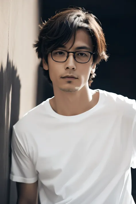 japanese、male、40uscle、sho aikawa、glasses、shirt、short hair