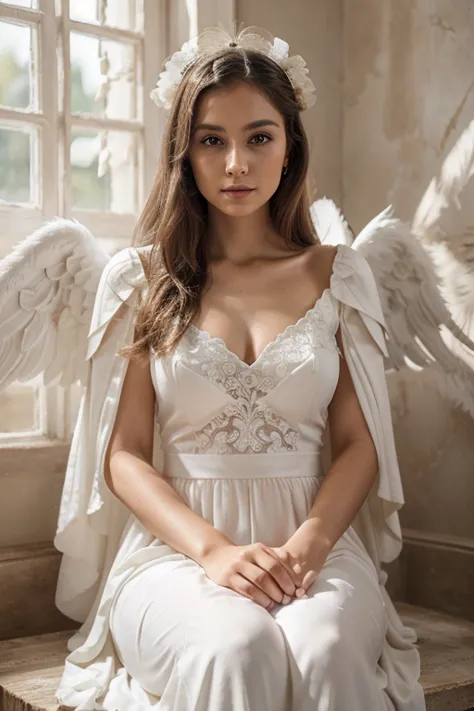 beautiful, masterpiece, aglaya, angel face, angel black wings , best quality, extremely detailed face, long dress, white, perfec...