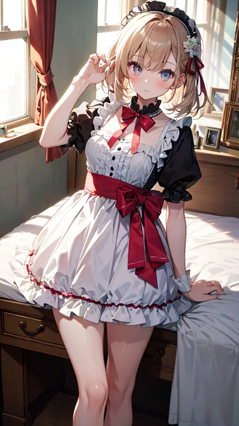 (masterpiece, best quality:1.3), 1 girl, 独奏, teenager,(top quality eyes:1.3),18 year old girl、Lolita fashion in my room。A girl w...